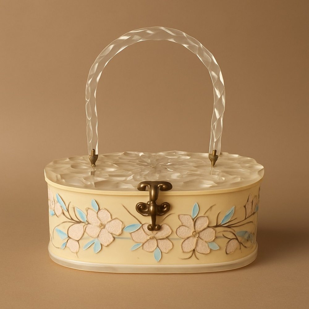 1960s Vintage Lucite Floral Applique Handbag